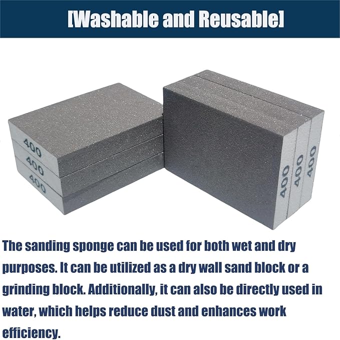 6 PCS 400 Grit Hand Sanding Blocks Set - Superfine Sander Sponge, Wet and Dry Dual-use Sanding Sponges, Washable and Reusable, Ideal for Wood Metal Wall Polish