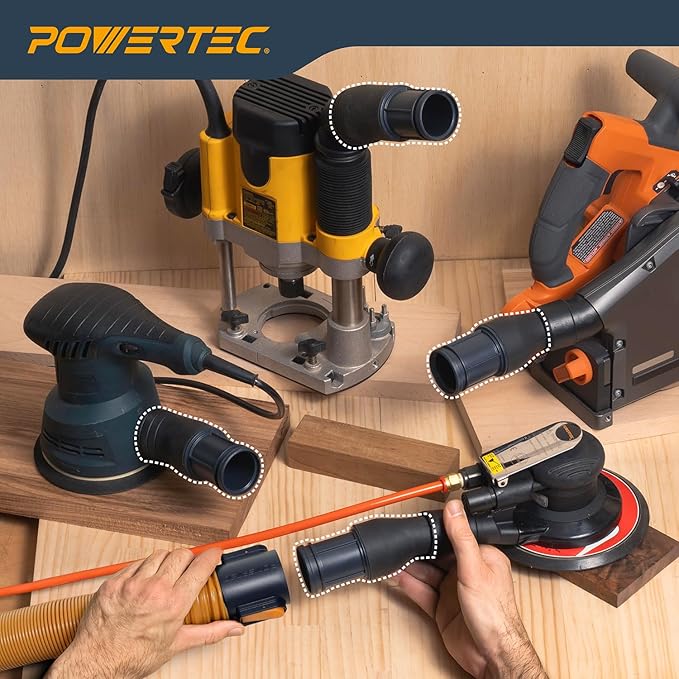 POWERTEC Power Tool Hose Kit with 20??Vacuum Hose, 4 Quick Change Adapters & Threaded Coupler ??Dust Collector Hose Kit for Connecting Table Saw, Power Tools to Shop Vacuums and Dust Collection System