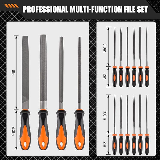 17 PCS Metal File Set Upgraded Hemicycle, Angle, Round, Flat & Needle Files for Plastic, Wood, Metal Projects - Alloy Steel Hand Tools with Storage Case