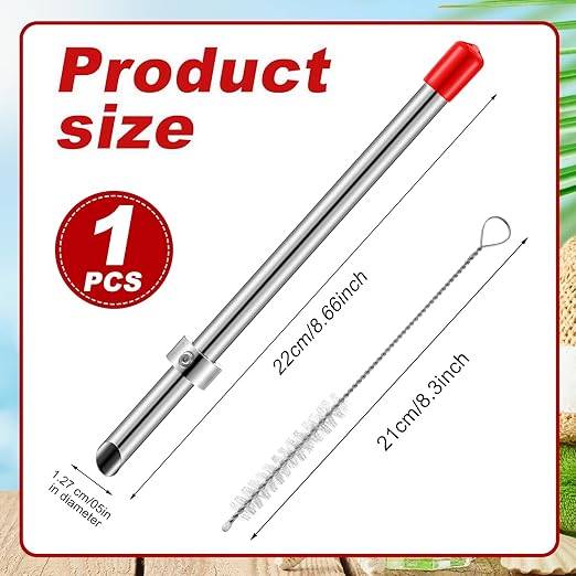 Lasnten 1 Pack Straw Puncher for Plastic Lids Lemonade Cups, Stainless Steel Straw Hole Puncher Punching Tools for Cafe Drinks Deli Container Fresh Squeezed Lemonade Stand Supplies (8.7 Inch,Red)