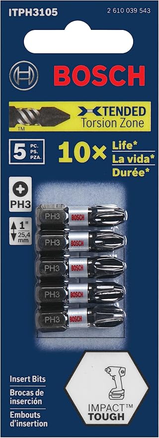 BOSCH ITPH3102 2-Pack 1 In. Phillips #3 Impact Tough Screwdriving Insert Bits