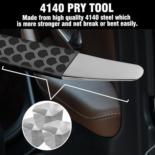 4140 Steel Pry Tool, Auto Trim Removal Tool Pry Bar for Vehicle Door Panel, Audio Radio Panel, Dashboard Repair Upholstery Tool, Pack of 1 Black
