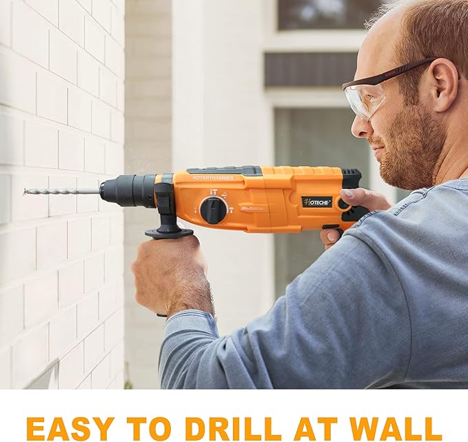 Hoteche 3-in-1 Rotary Hammer Drill 1-Inch SDS Plus Electric Hammer 6.7-Amp/800W Variable Speed Corded Power Hammer Drill Demolition Jack Hammer for Concrete with Extra 1/2 Chuck, Drill Bits & Chisels