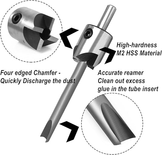 BMWOOD 7 Piece Pencil Trimmer Kit Pencil Trimmer System Milling Cutter Set 7mm 8mm 3/8 Inch 10mm Cutter Shaft 3/4" M2 Steel Cutting Head Socket Adapter Hex Wrench for Woodworking Pen Kit Preparation.