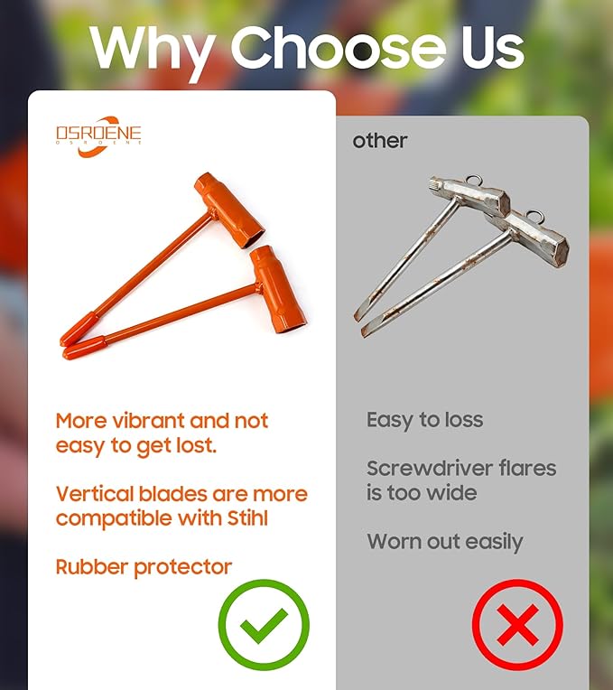 OSROENE 2 Pack Chainsaw Wrench, Orange Chainsaw Tool Compatible with Stihl Husqvarna, Chain Saw Scrench, 13 by 19mm 1/2x3/4 T-Wrench Spanner Tool
