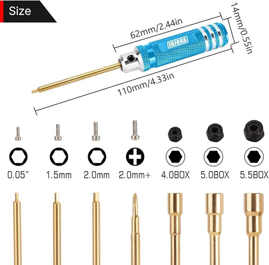 INJORA 7 PCS Short Handle RC Hex Screwdriver Nut Driver & Phillips Screwdriver Tool Set, RC Car Repair Tools Kit, Allen Wrenches Sets, Socket Driver For 1/18 1/24 RC Mini Crawler Car SCX24 TRX4M FCX24