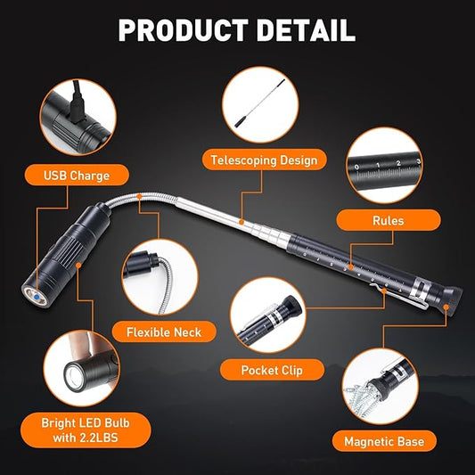 Gifts for Him, Rechargeable Magnetic Pickup Tool, Telescoping Magnetic Flashlight Pick Up Tool, Christmas Stocking Stuffers for Men Adults, Cool Gadgets Birthday Gifts for Men, Husband, Boyfriend