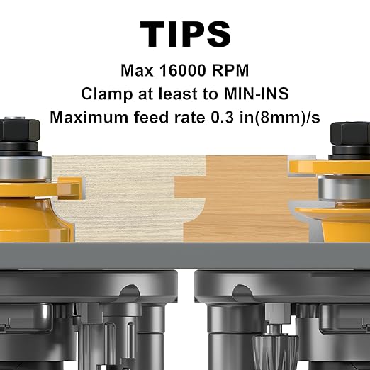 2PCS Round Over Style Rail and Stile Router Bits Set 1/4 Inch Shank, 3/8 Inch Cutting Depth, Up to 1 Inch Stock, Kitchen Cabinet Door Frame Shaper Cutters Raise Panel Making Router Bit Set