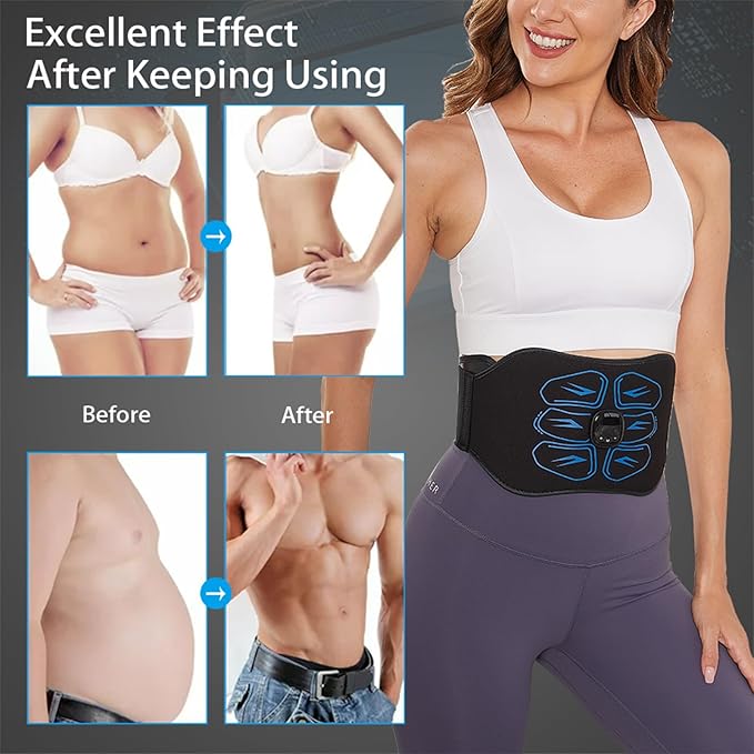 ABS Stimulator - EMS Muscle Stimulator, Ab Machine, Portable Abdominal Belt, Electronic Pulse Massager, Home Office Fitness Workout Equipment Blue