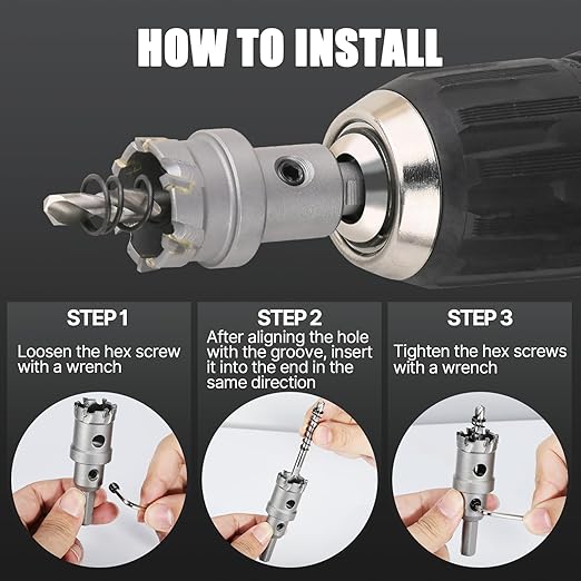 3PCS Carbide Hole Saw Kit, 7/8'' to 1-3/8'' Metal Hole Cutter with Pilot Drill, Holesaw for Hard Metal, Stainless Steel, Iron, Mild Steel, Aluminium, Alloy, Plastic, Fiberglass