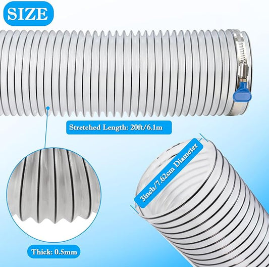 3" x 20' PVC Dust Collection Hose,3 Inch Dust Collector Vacuum Hose for Woodworking Dust Collection Systems,Dust Collection Tube Flexible Clear PVC Fume Debris Collection Hose w/Carbon Steel Wire