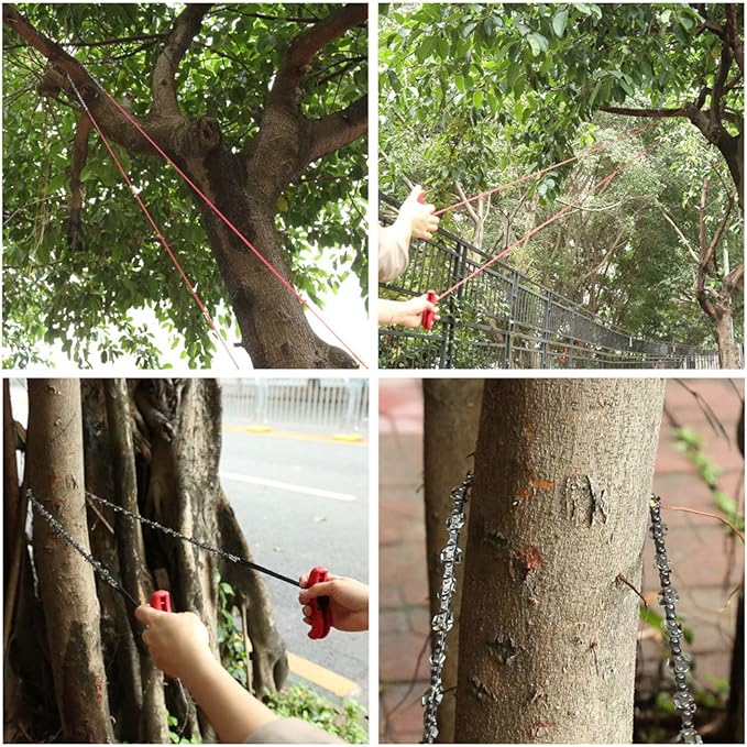 Hand Chain Saw for High Limb Tree Branch with 50 Inch Long Chainsaw 34 Blades on Double Sides and Two 5M Ropes, Easy for Cutting High Branch Upon 7M, Perfect Survivalist Tool & Camping Garden Gear.