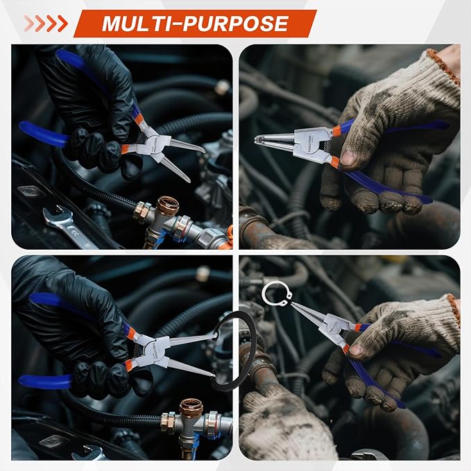 4-Piece Snap Ring Pliers Set ??Ni-Plated CR-V Steel, Straight & 90째 Bent Jaws, Internal/External Circlip Tool, 7" Precision Tips, PP Stack-able Case