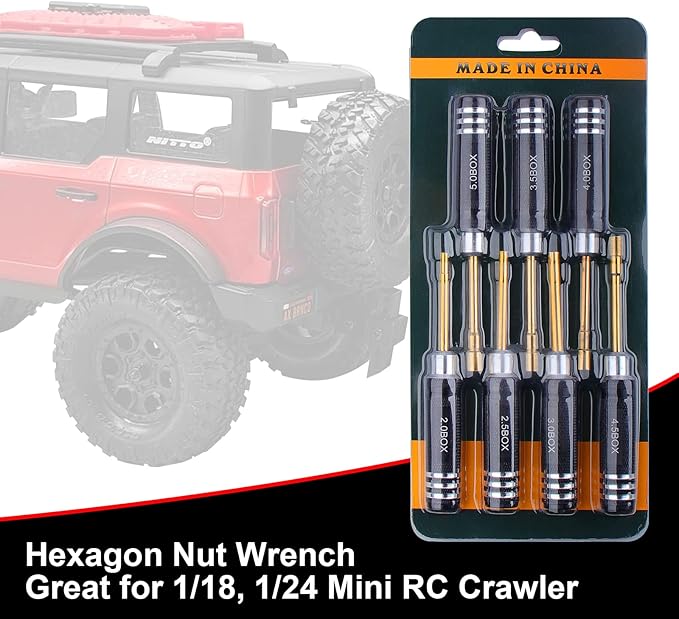 RC Tools Kit 7PCS Hex Nut Screwdriver Set with 5.0/4.5/4.0/3.5/3.0/2.5/2.0 Box Hobby Tools Hexagon Nut Wrench Repair Tools Compatible with SCX24 Traxxas Redcat RC Cars Trucks
