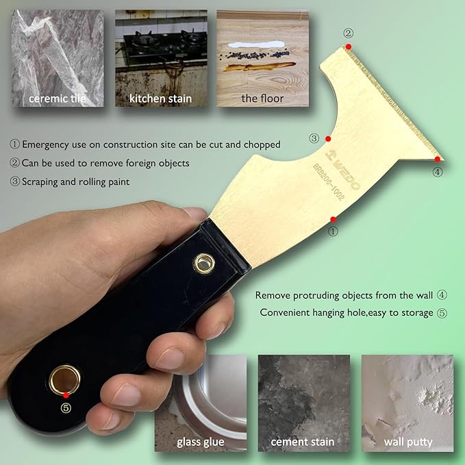 WEDO 2-Piece Brass Putty Knife Set, 3" Wide Blade and 2-1/2" Multifunctional Blade with Bakelite Handle, Drywall Knife, Scraper Tool for Plaster Scraping Drywall Finishing