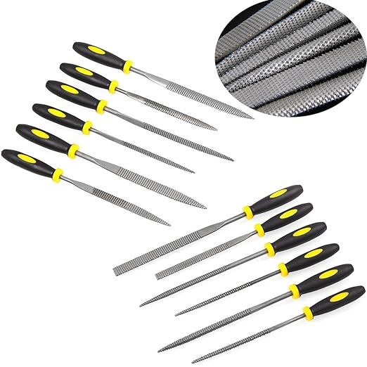 Wood Rasp File Kit - 12 Assorted Small Metal Needle Files Set with Bristle Brush and Hand Strap Carrying Case (Rasps included 2 Sizes of Flat, Pointed Flat, Round, Half Round, Square, Triangle)