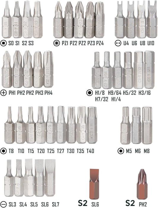 ROTATION 44pc Bit Set with 1/4 Mini Ratchet Offset Screwdriver, Portable Case, CR-V Steel, Drive Handle & Multi Hex/Phillips/Slotted/Torx/Star Bit