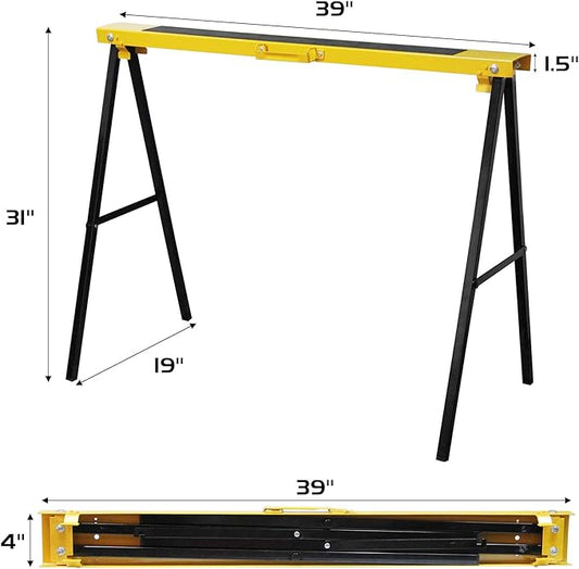 Forup Portable Folding Sawhorse, Heavy Duty Twin Pack, 275 lb Weight Capacity Each 2 Pack (Yellow)