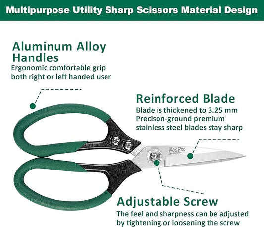 Heavy Duty Scissors All Purpose, 8.5 inch Stainless Steel Utility Sharp Shears, Aluminum Alloy Handle for Cutting Cardboard,Carpet,Fabric,Leather,Rope,Rubber,Plastic and Kitchen or Workshop Use