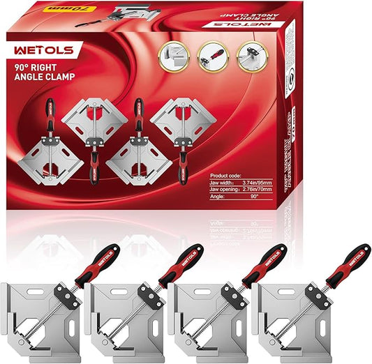 WETOLS Corner Clamp for Woodworking 4PCS 90 Degree Right Angle Clamp with Adjustable Aluminum Alloy Swing Jaw, Single Handle Clamps for Woodworking, Photo Framing, Gifts for Men Dad