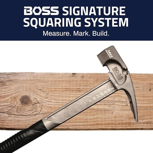 Boss Hammer 14 oz. Pro Series Titanium Hammer with Over-Molded No-Slip Rubber Grip - Construction Grade, Dual Side Nail Pullers, Smooth Face - Made in the USA - BH14TIS