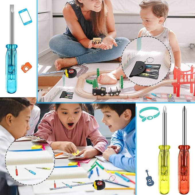 6 Pcs Mini Screwdriver Keychain Tape Measure Keychains Set Mens Gift Bulk Retractable for Adult Xmas Tool Birthday Party