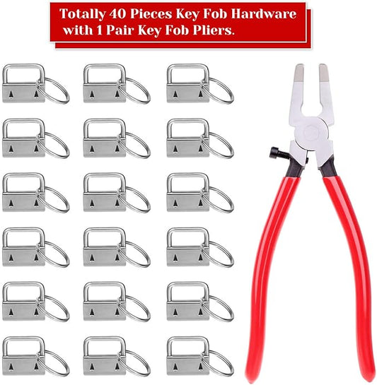 KeyFob Hardware Set, Shynek 40pcs Key Fob Hardware 1 Inch with Key Fob Pliers for Wristlet Keychain, Key Lanyard and Key Chain Making Hardware Supplies