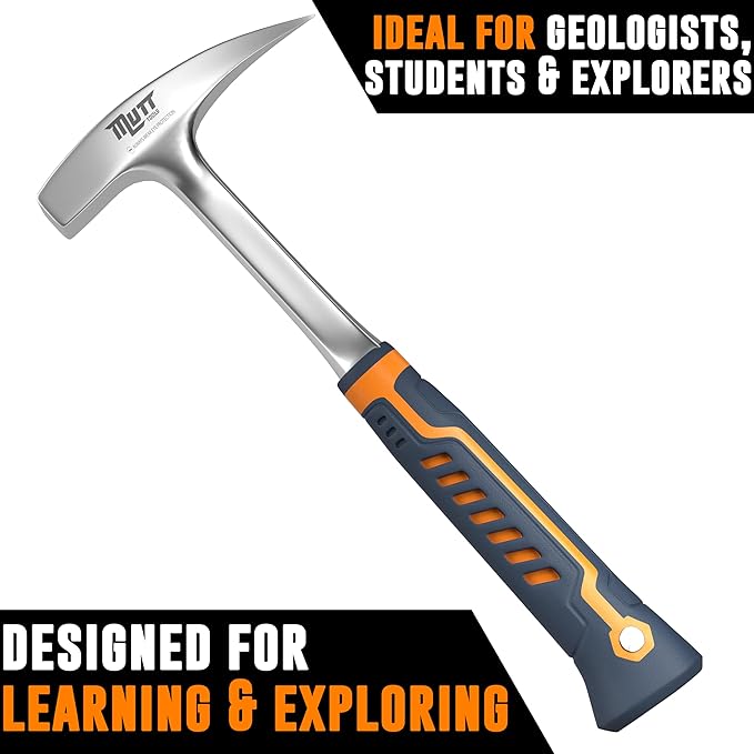 Mutt Tools 22oz Professional Rock Hammer - Geology Pick for Rockhounding, Fossil Hunting and Masonry - Geologist Rock Pick Hammer for Breaking Stone and Geodes
