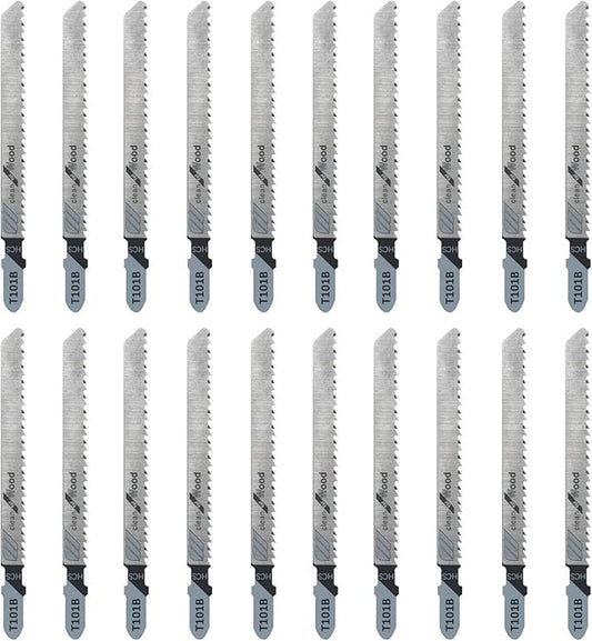 TAROSE 20-Piece T101B 4 Inch 10 TPI Assorted T-Shank Jig Saw Blades Set for Clean Cutting Wood