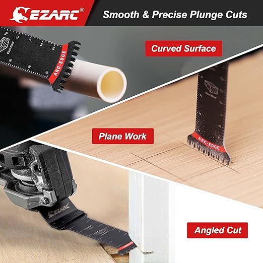 EZARC Japanese Tooth Oscillating Saw Blades - 5 PCS Extra-Long Reach Arc Edge CRV Multitool Blades Clean Cut for Wood and Plastic, Universal Quick Release Oscillating Tool Blades Kits