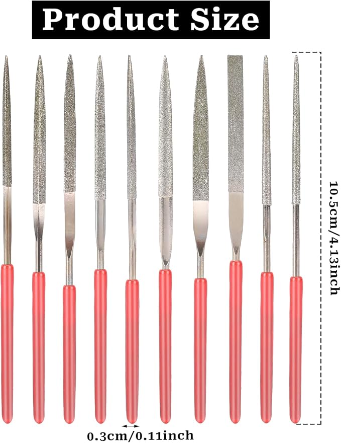 KALIONE 10Pcs Diamond Needle File Set, Model Files Mini Metal File Diamond File Set, Metal File Set Hand Tools, Miniature and Model Files, Small File Jewelry Stone Carving Tools(2x100mm)