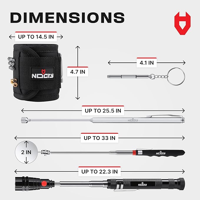 NoCry Telescoping Magnetic Pickup Tool Set for Father's Day Gift ??Magnetic Wristband, Extendable Mechanic Mirror, Telescoping Pen, 360째 Flexible Flashlight, 3-in-1 Screwdriver ??Magnetic Tool Set