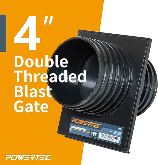 POWERTEC 70192 4" Double Threaded Blast Gate for Dust Collector, Dust Collection Fittings, 1PK