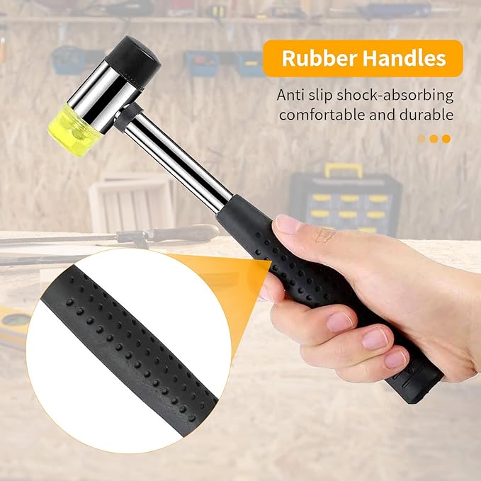 Rubber Double Faced Soft Mallet Leather Hammer 25mm Tool-Tapping Block for Vinyl Plank Flooring Crafts-jewelry, handicrafts, furniture assembly Home Decoration Installation Hand Tool
