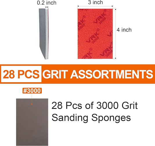 28 Pcs 3000 Grit Sanding Sponge,Ultra Fine Sandpaper,Soft Foam Hand Sander Block Wet Dry Sanding Pads for Automobile Wood Furniture Metal Drywall Polishing