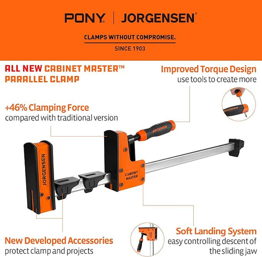 JORGENSEN 24-Inch Parallel Bar Clamp, Heavy-Duty Cabinet Master Clamp for Woodworking Glue-Up, 2200 lbs Force, Quick Release, Spreader Function, 2-Pack