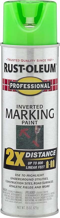 Rust-Oleum 266574 Professional 2X Distance Inverted Marking Spray Paint, 15 oz, Fluorescent Green