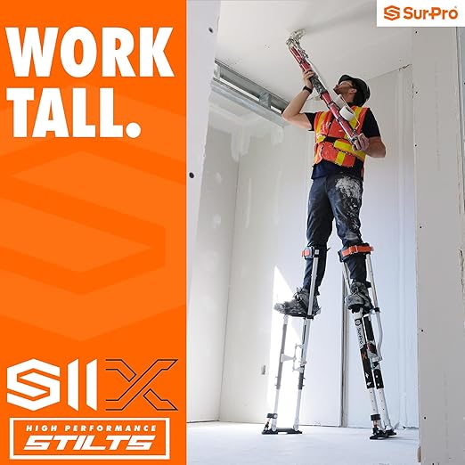 SurPro Double-Sided Drywall Stilts, Magnesium Base, 26??- 40??Height, QuadLock Contractor-Grade Stilts with Patented Flexion Foot System (S2X-M-2640) for Drywallers, Painters, Stilts Drywall