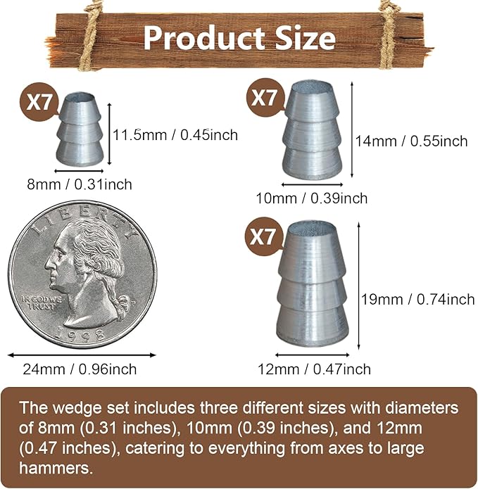 21 PCS Extended Round Axe Handle Wedge Safety Metal Wedge Hammer Handle Wedges Steel Wedge Kit for Axe Hammer Sledge (0.31/0.39/0.47 Inch)