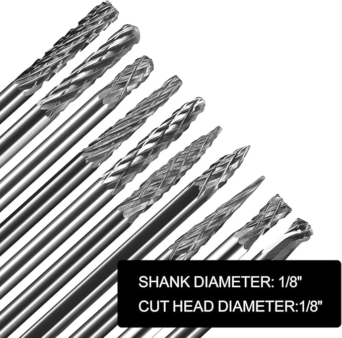 Mini Carbide Burrs Set 1/8?쇺?Shank Solid Tungsten Carbide Burrs with 1/8?쇺?Cutting Head Double Cut Rotary File for Die Grinder Rotary Drill Tool 20pcs for Carving Grinding Engraving Polishing Bit
