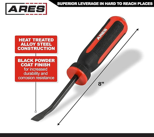 ARES 46005-8-Inch Pry Bar - Angled Tip for Lifting and Prying - Comfortable Non-Slip Double Injection Handle