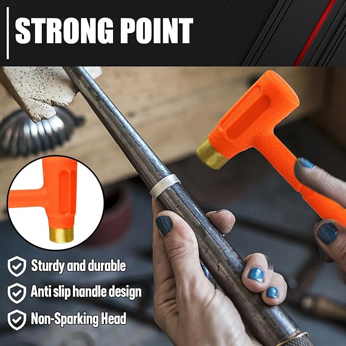 C&T 2-Pieces Dead Blow Hammer Set with Brass Cap, Orange,Shockproof Design, No Rebound Hammer,Unibody Molded Grip, Spark and Rebound Resistant