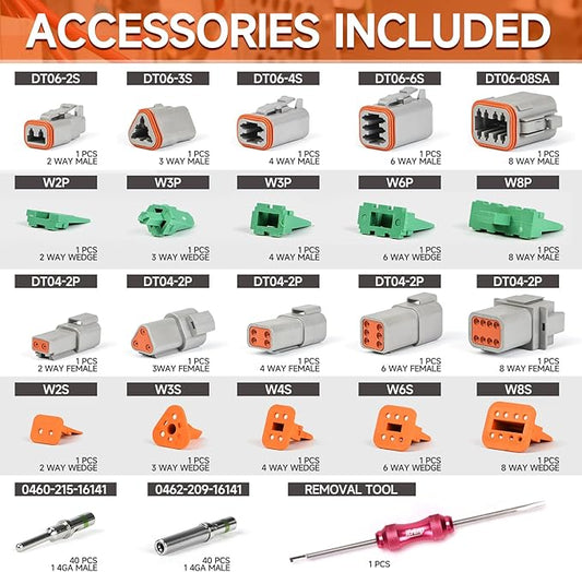 iCrimp Deutsch Crimp Tool Kit, Closed Barrel Crimper 4 Way Indent, 8 Impression Deutsch Crimper for Solid Contacts Gage 14,16&18 with 105PCS DT Connector Kit for Automotive Electrical