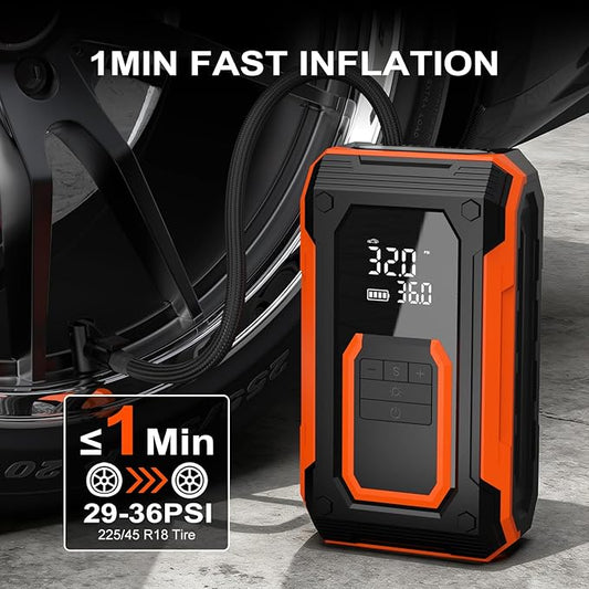 Tire Inflator Portable Air Compressor, 150PSI Cordless Air Pump for Car Tires, Dual Power - Battery & 12V DC, Portable Air Pump With Memory Function for Car, Motorcycle, Bike, Ball, etc