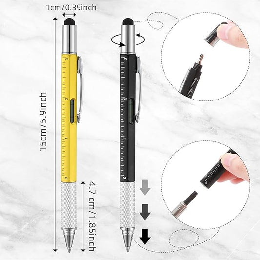 Yeaqee 60 Pcs Stocking Stuffers Bulk Gifts for Men 6 in 1 Party Favor Father's Christmas White Elephant Gifts Multi Tool Pens with Ruler, Level Gauge for Adult (Novel Color)