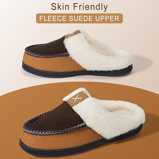 Homitem Mens Slippers Moccasins Memory Foam Fuzzy Slippers for Men Wool-Like Plush Fleece Lined House Shoes Indoor Outdoor Anti-Skid Rubber Sole Home Bedroom