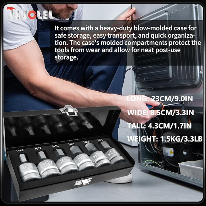 6PCS 3/4"Drive Hex Allen Bit Socket set, Cr-MO H14 H17 H19 H21 H22 H23 Drive Impact Hex Socket Kit, Hex Screwdriver Socket Adapter, Hand Repair Remover Tool