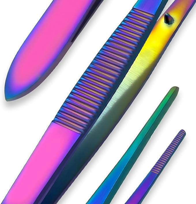 Iris Forceps 4" Rainbow - Fine Tips, Slip-Resistant Grip, Multicolor Stainless Steel Precision Craft Tool for DIY Enthusiasts