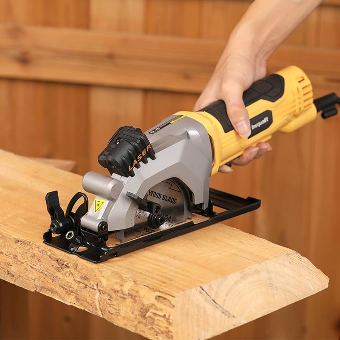 4Amp Mini Circular Saw, 3500RPM Corded Compact Saw with 4-1/2" 24T TCT Blades, Laser Guide, Rip Guide, Vacuum Adapter and Blade Wrench, Max Cutting Depth 1-11/16"(90°), 1-1/8"(45°)