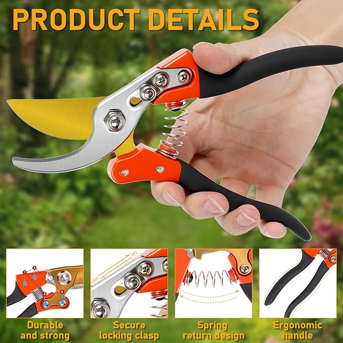 Heavy Duty Pruning Shears竊똆arden Scissors & Clippers with Red-BIDMLI 8.66" SK5 Steel Blades & Aluminum Alloy Handles, Tree Branch Cutter, Ideal for Thick Branches, Dry Twigs, Flower Pruning Tool.